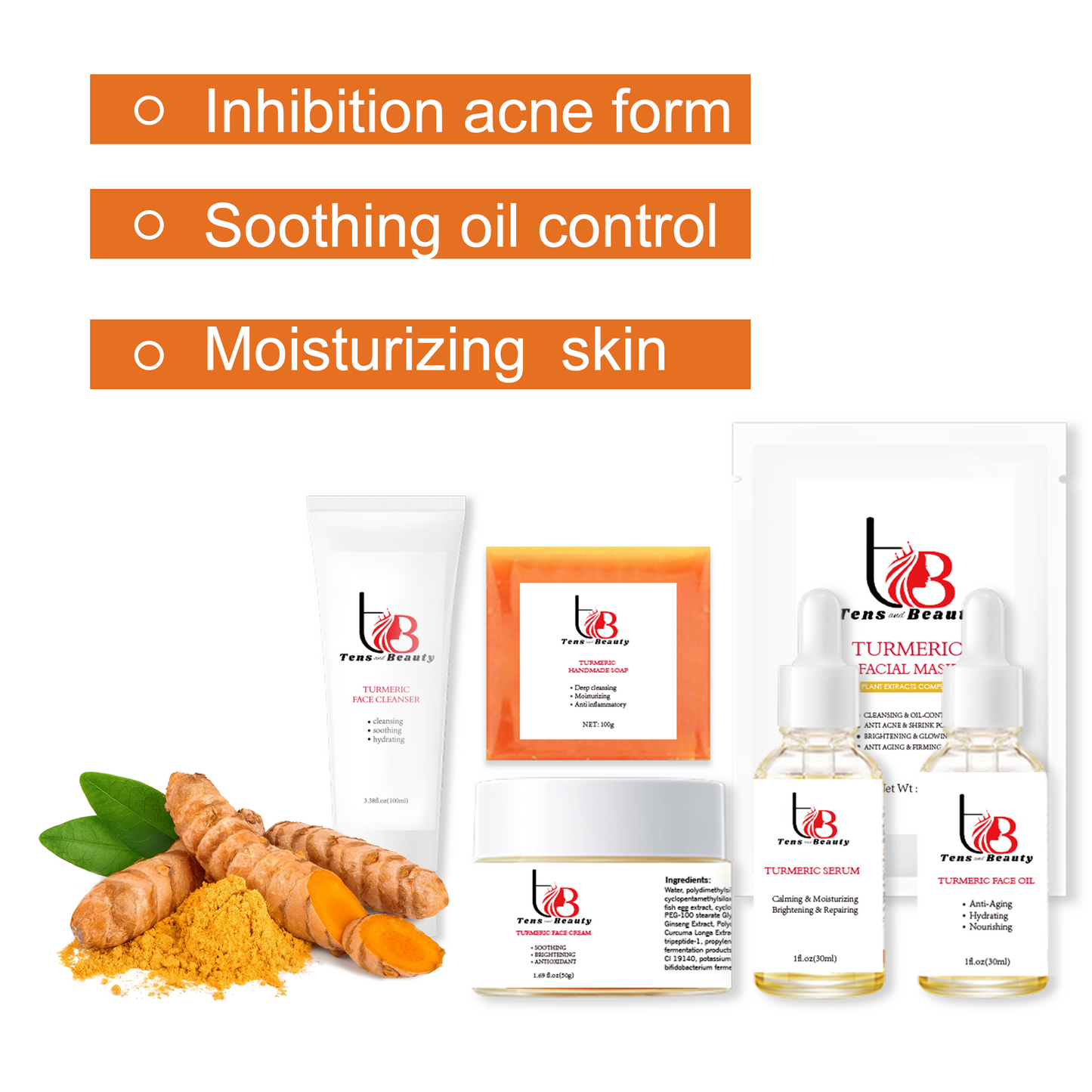 TURMERIC ACNE & DARK SPOT TREATMENT SET (5pcs + 1 gift: mask)